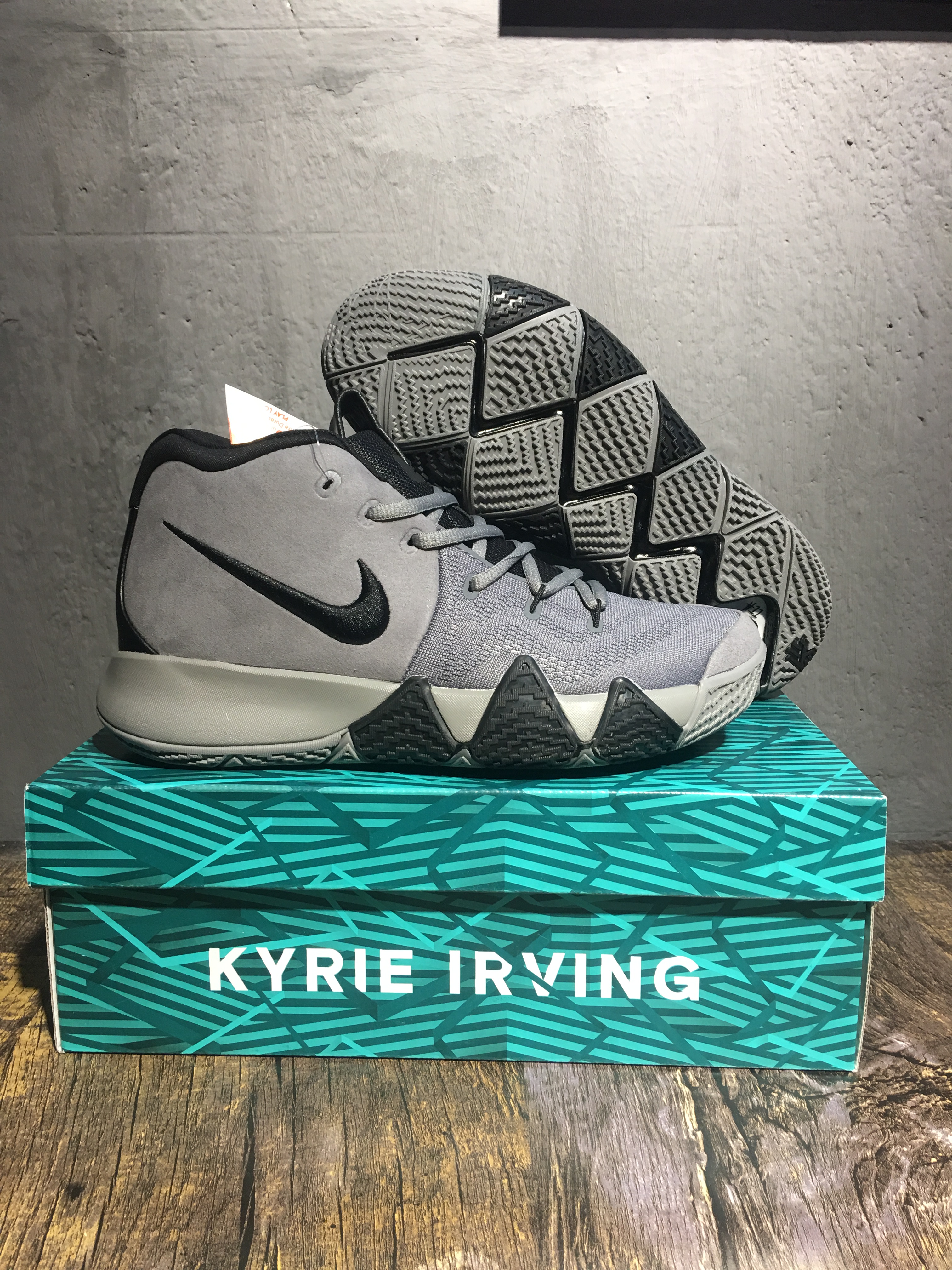 Men Nike Kyrie Irving 4 Grey Black Shoes - Click Image to Close